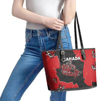 Canada National Indigenous Peoples Day Leather Tote Bag Red Map Haida Totem Patterns