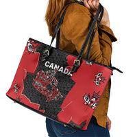 Canada National Indigenous Peoples Day Leather Tote Bag Red Map Haida Totem Patterns
