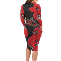 Canada National Indigenous Peoples Day Long Sleeve Bodycon Dress Red Map Haida Totem Patterns