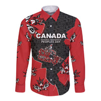 Canada National Indigenous Peoples Day Long Sleeve Button Shirt Red Map Haida Totem Patterns