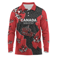 Canada National Indigenous Peoples Day Long Sleeve Polo Shirt Red Map Haida Totem Patterns