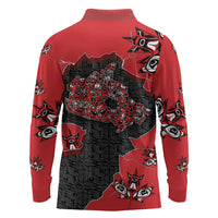 Canada National Indigenous Peoples Day Long Sleeve Polo Shirt Red Map Haida Totem Patterns