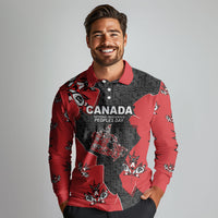 Canada National Indigenous Peoples Day Long Sleeve Polo Shirt Red Map Haida Totem Patterns