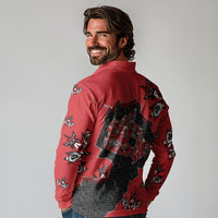 Canada National Indigenous Peoples Day Long Sleeve Polo Shirt Red Map Haida Totem Patterns