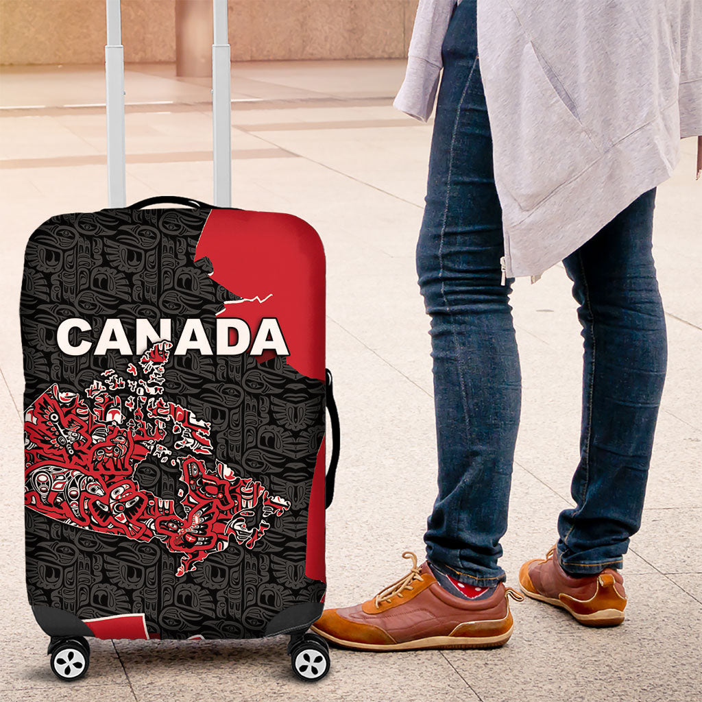 Canada National Indigenous Peoples Day Luggage Cover Red Map Haida Totem Patterns