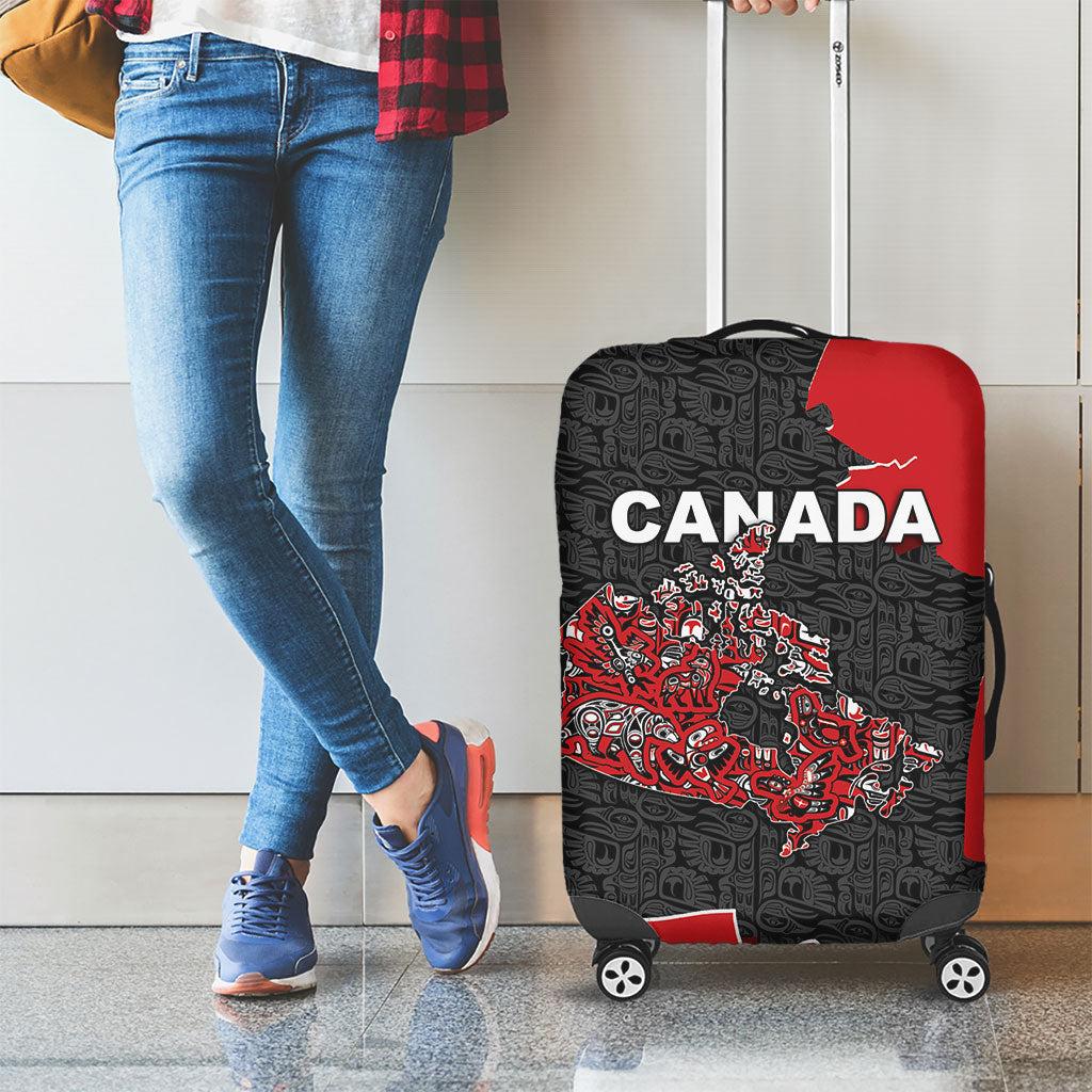 Canada National Indigenous Peoples Day Luggage Cover Red Map Haida Totem Patterns