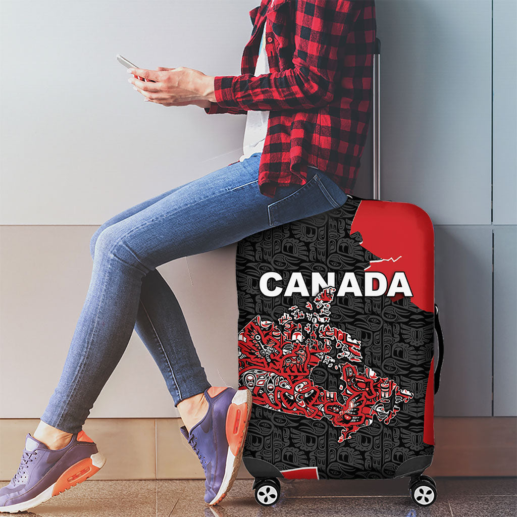 Canada National Indigenous Peoples Day Luggage Cover Red Map Haida Totem Patterns