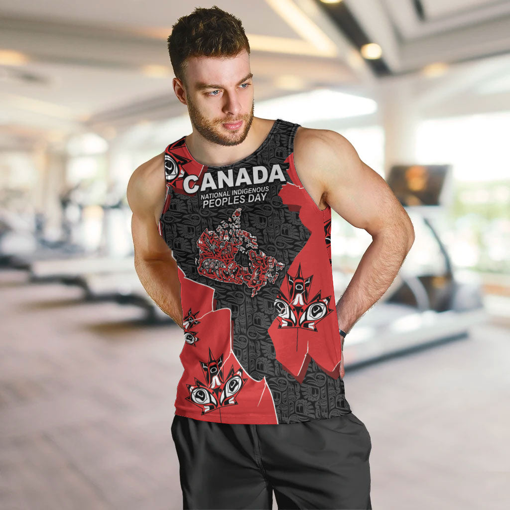 Canada National Indigenous Peoples Day Men Tank Top Red Map Haida Totem Patterns