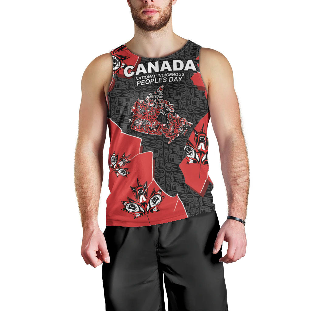 Canada National Indigenous Peoples Day Men Tank Top Red Map Haida Totem Patterns