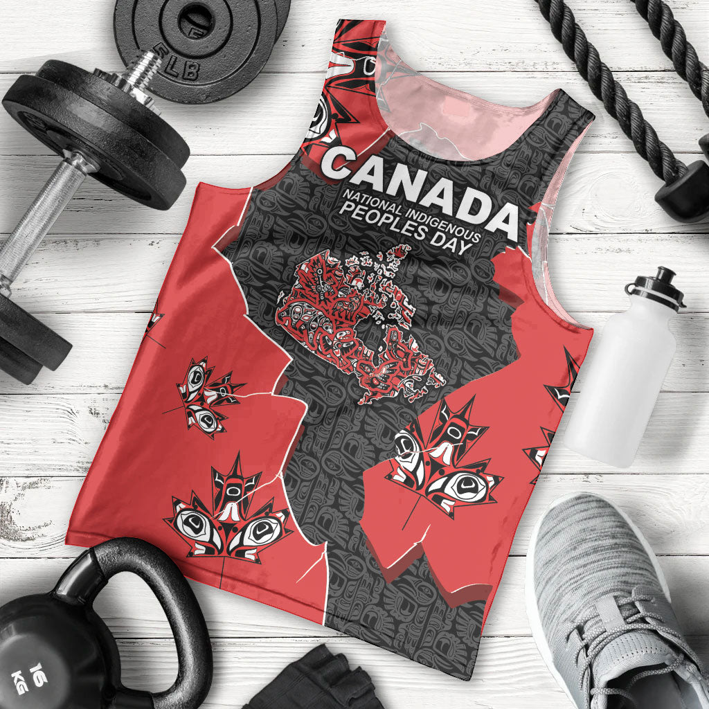 Canada National Indigenous Peoples Day Men Tank Top Red Map Haida Totem Patterns
