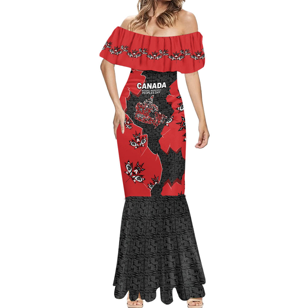 Canada National Indigenous Peoples Day Mermaid Dress Red Map Haida Totem Patterns