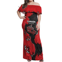 Canada National Indigenous Peoples Day Off Shoulder Maxi Dress Red Map Haida Totem Patterns