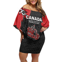 Canada National Indigenous Peoples Day Off Shoulder Short Dress Red Map Haida Totem Patterns