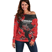 Canada National Indigenous Peoples Day Off Shoulder Sweater Red Map Haida Totem Patterns