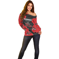 Canada National Indigenous Peoples Day Off Shoulder Sweater Red Map Haida Totem Patterns