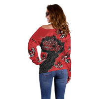 Canada National Indigenous Peoples Day Off Shoulder Sweater Red Map Haida Totem Patterns