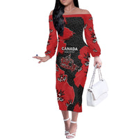 Canada National Indigenous Peoples Day Off The Shoulder Long Sleeve Dress Red Map Haida Totem Patterns