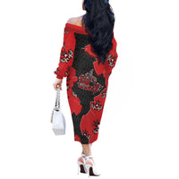 Canada National Indigenous Peoples Day Off The Shoulder Long Sleeve Dress Red Map Haida Totem Patterns