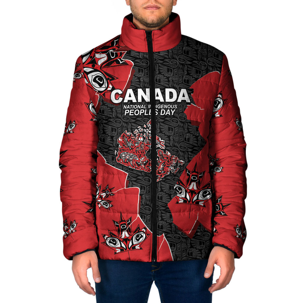 Canada National Indigenous Peoples Day Padded Jacket Red Map Haida Totem Patterns