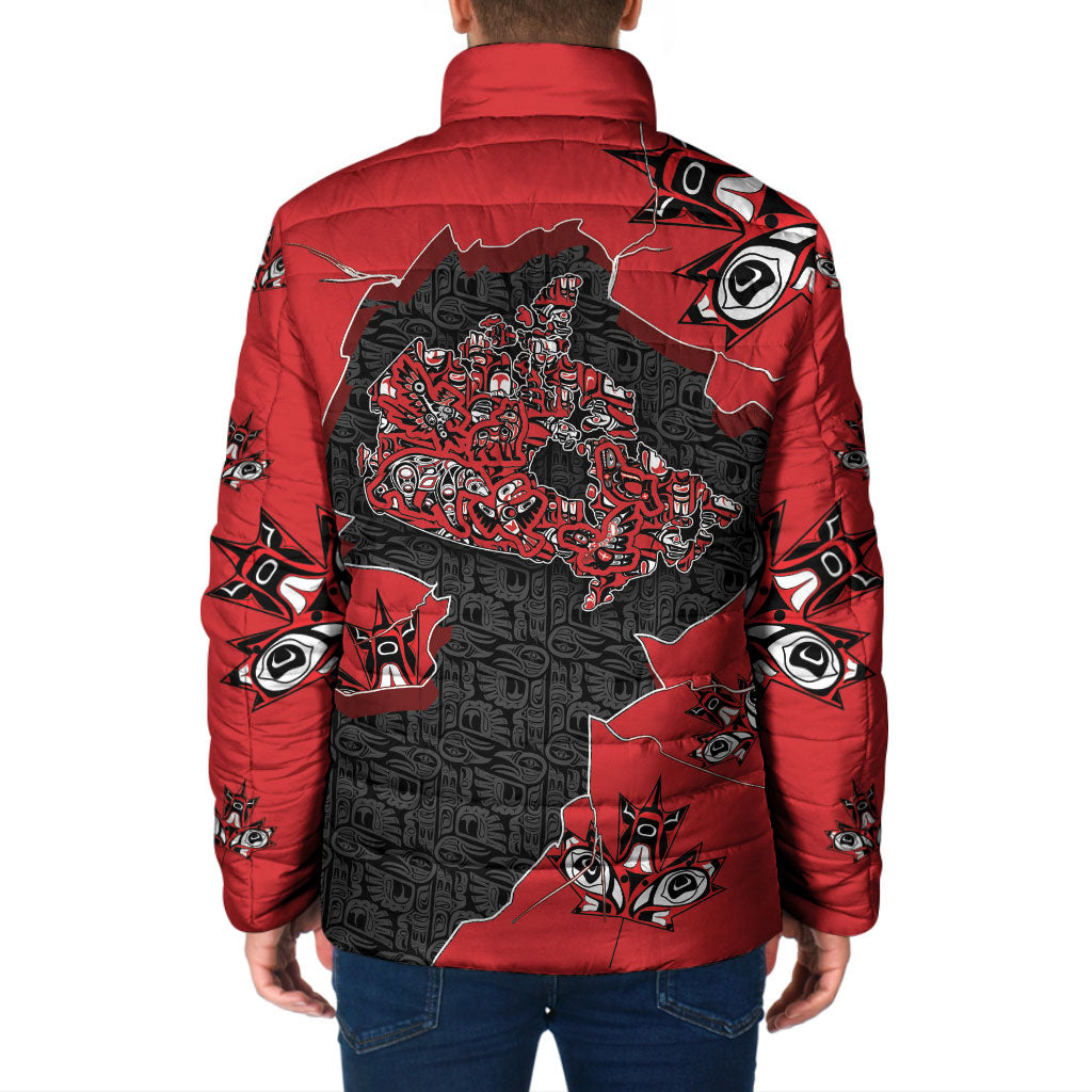 Canada National Indigenous Peoples Day Padded Jacket Red Map Haida Totem Patterns