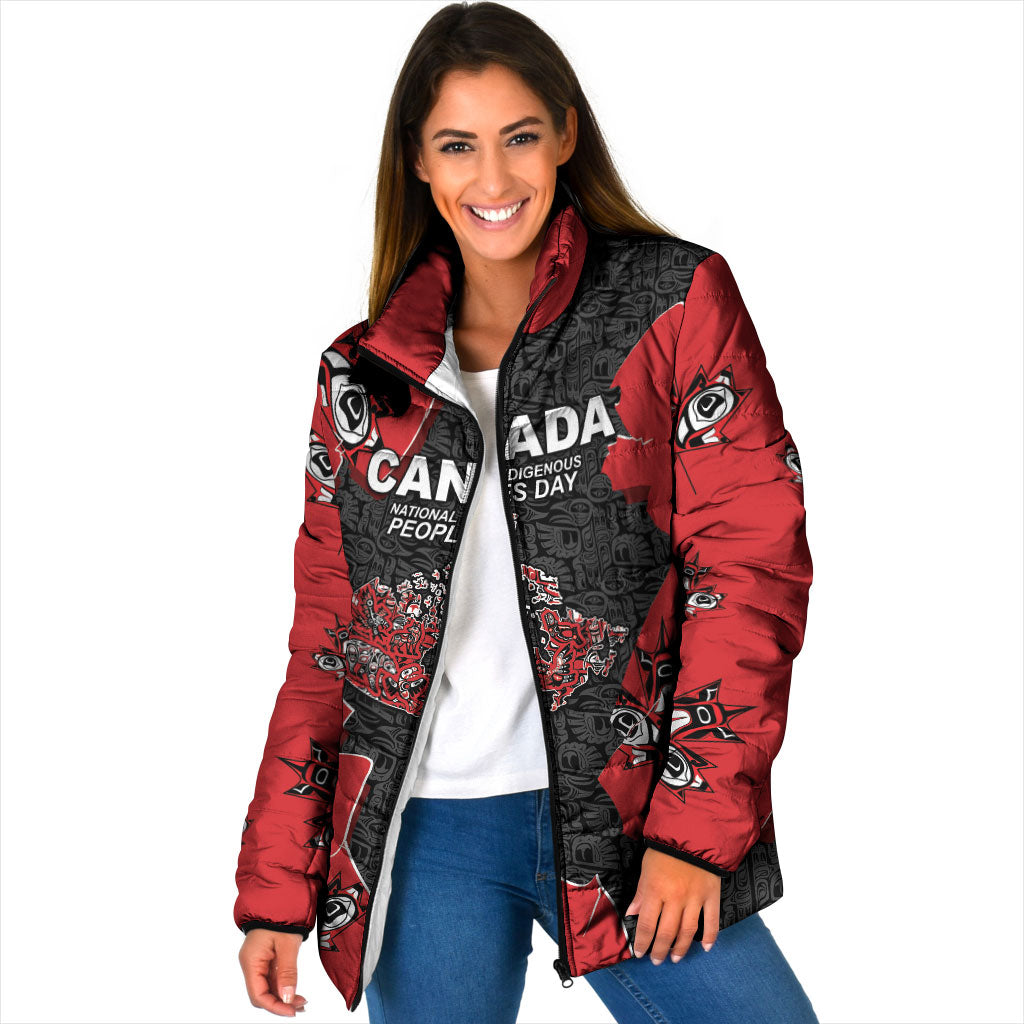 Canada National Indigenous Peoples Day Padded Jacket Red Map Haida Totem Patterns