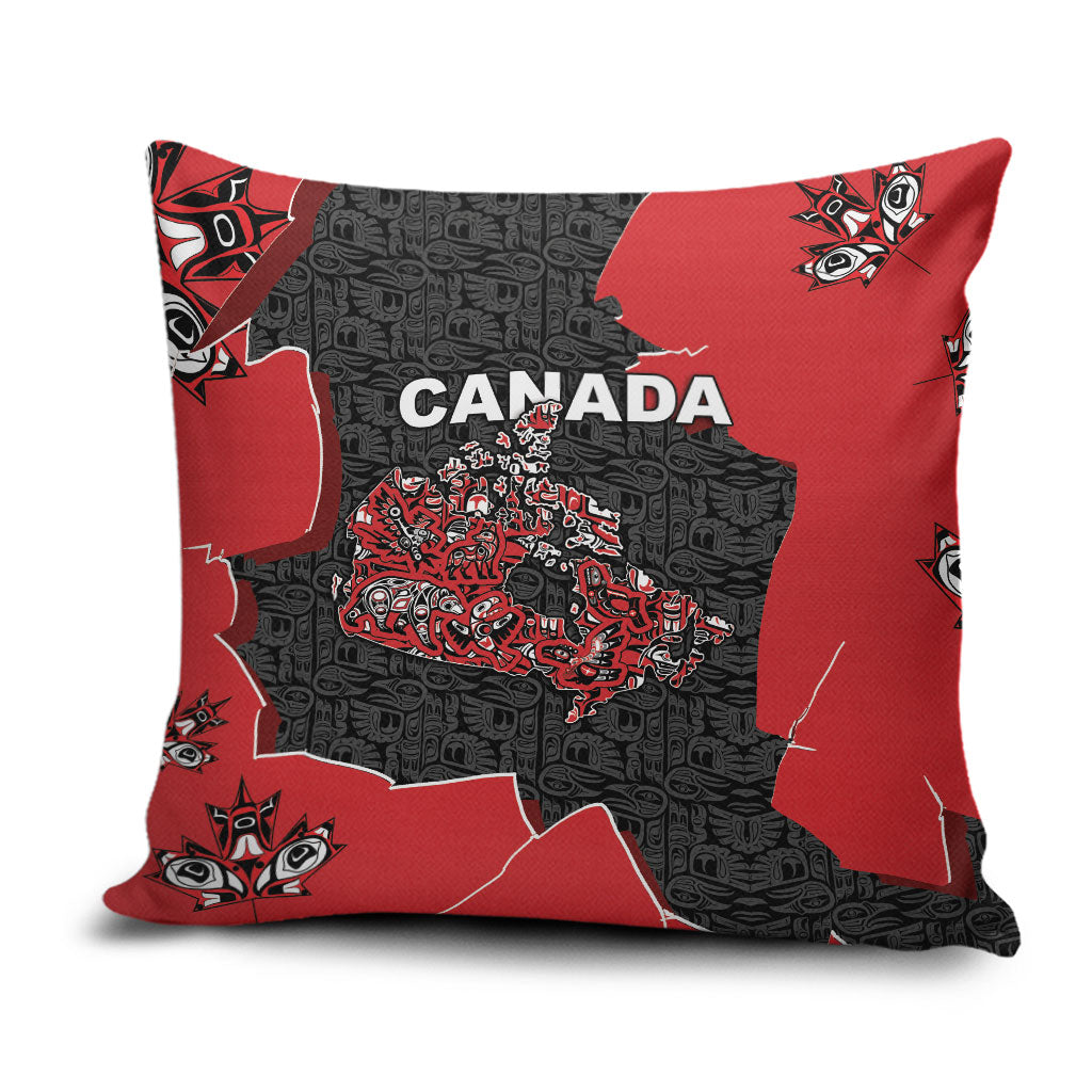 Canada National Indigenous Peoples Day Pillow Cover Red Map Haida Totem Patterns
