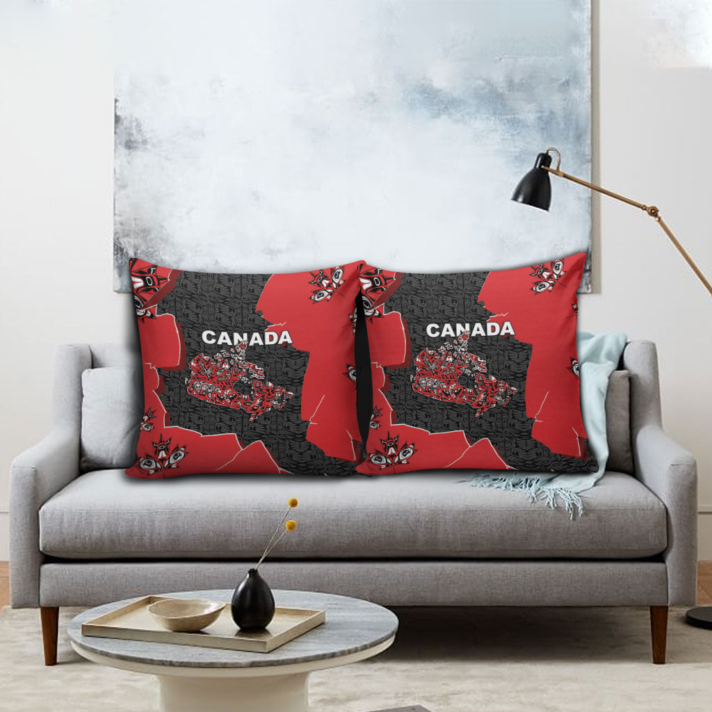 Canada National Indigenous Peoples Day Pillow Cover Red Map Haida Totem Patterns