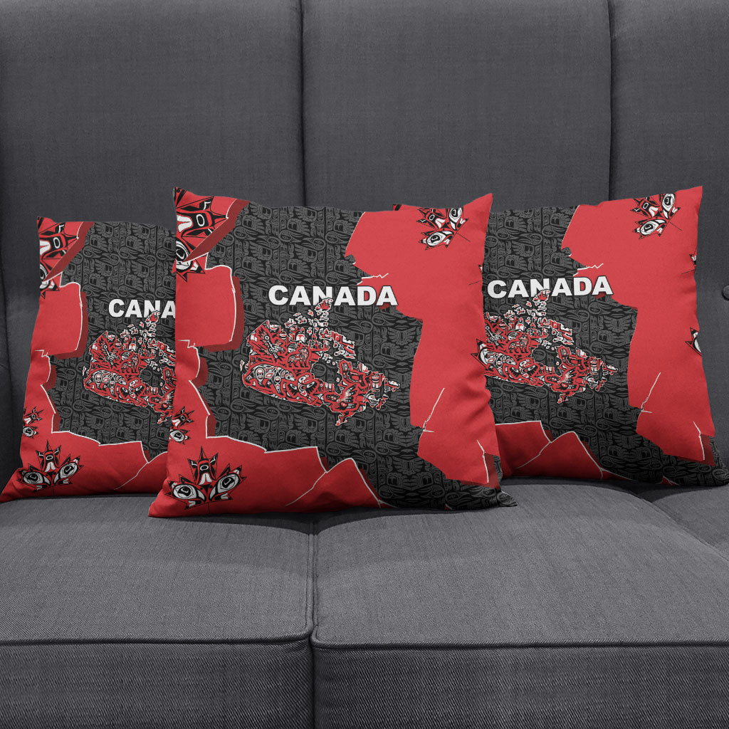 Canada National Indigenous Peoples Day Pillow Cover Red Map Haida Totem Patterns