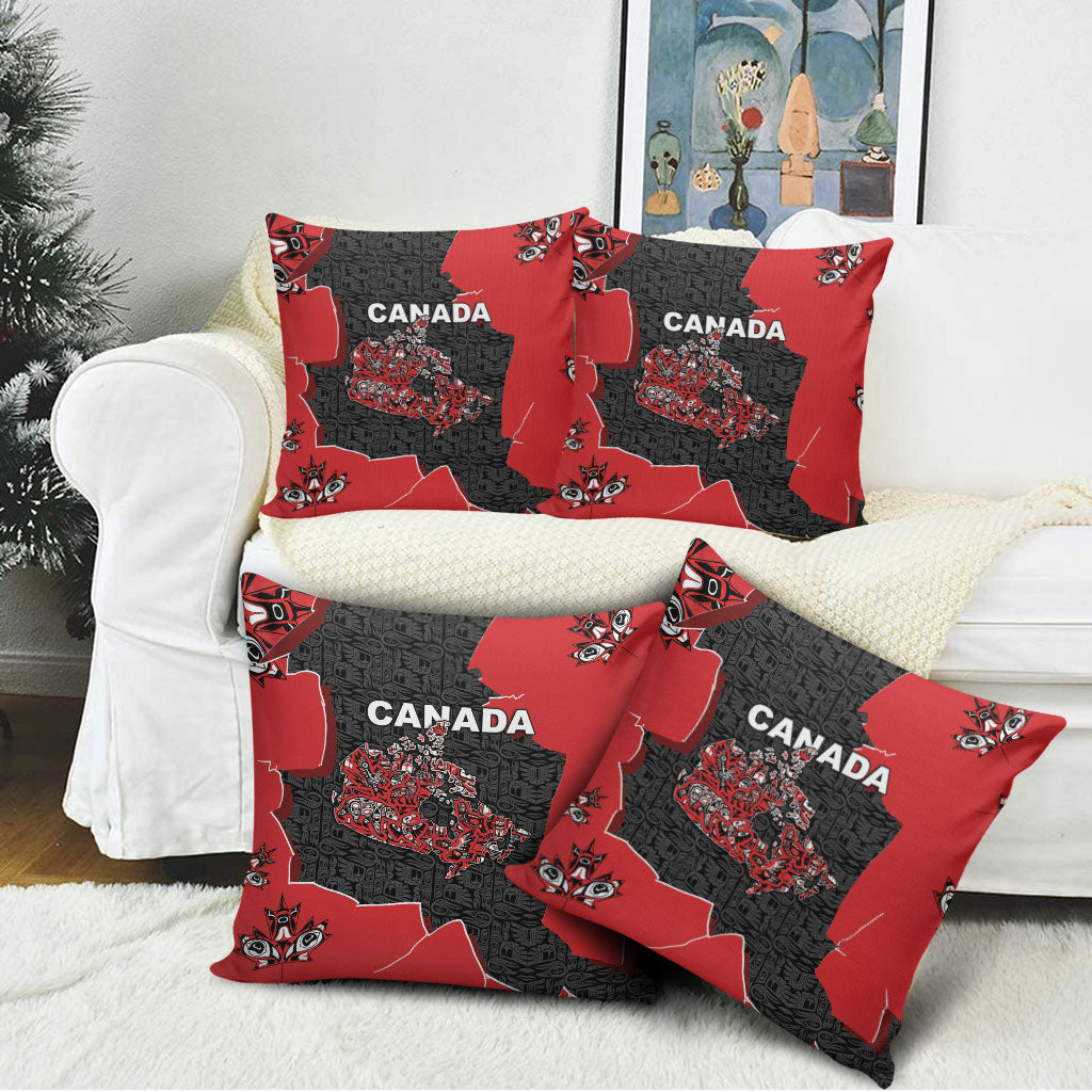 Canada National Indigenous Peoples Day Pillow Cover Red Map Haida Totem Patterns