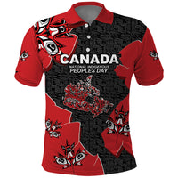 Canada National Indigenous Peoples Day Polo Shirt Red Map Haida Totem Patterns