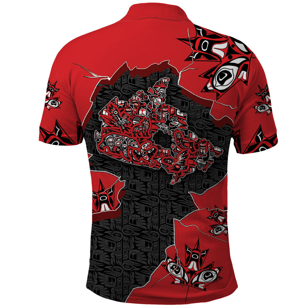 Canada National Indigenous Peoples Day Polo Shirt Red Map Haida Totem Patterns