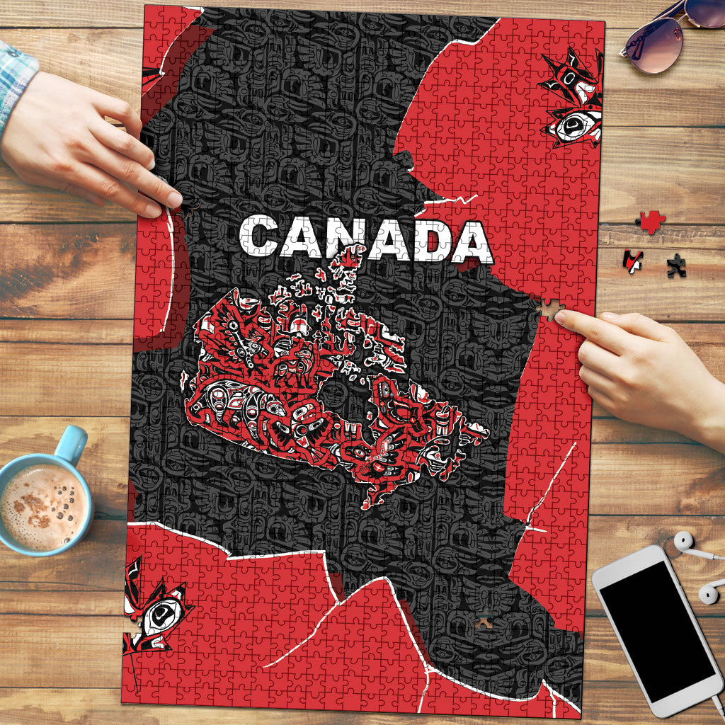Canada National Indigenous Peoples Day Puzzle Red Map Haida Totem Patterns