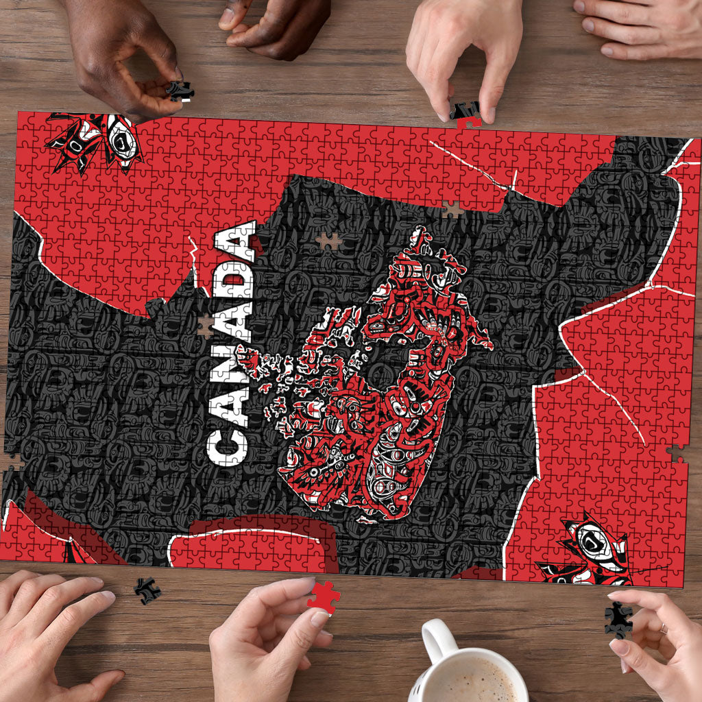 Canada National Indigenous Peoples Day Puzzle Red Map Haida Totem Patterns