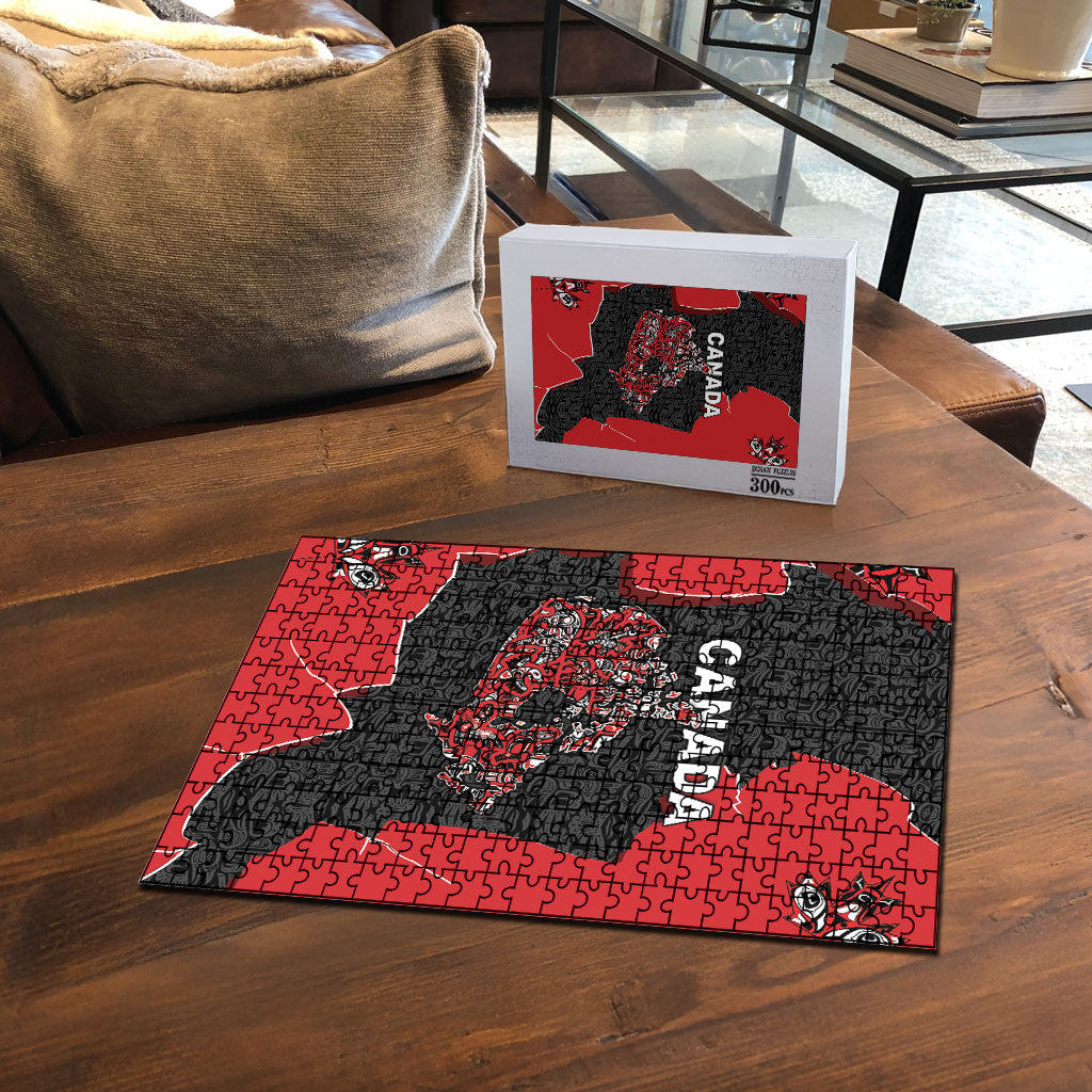 Canada National Indigenous Peoples Day Puzzle Red Map Haida Totem Patterns