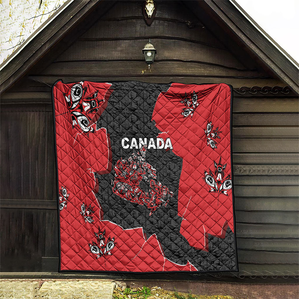 Canada National Indigenous Peoples Day Quilt Red Map Haida Totem Patterns