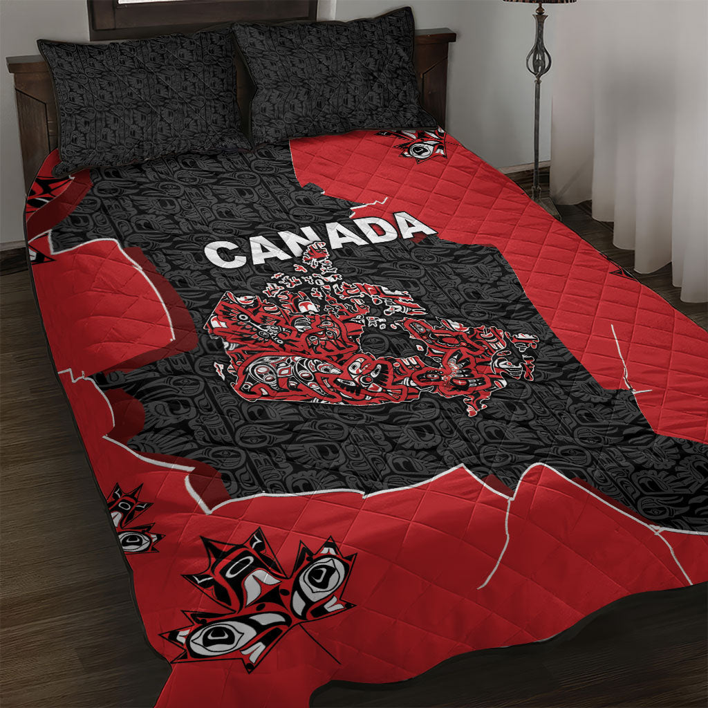 Canada National Indigenous Peoples Day Quilt Bed Set Red Map Haida Totem Patterns