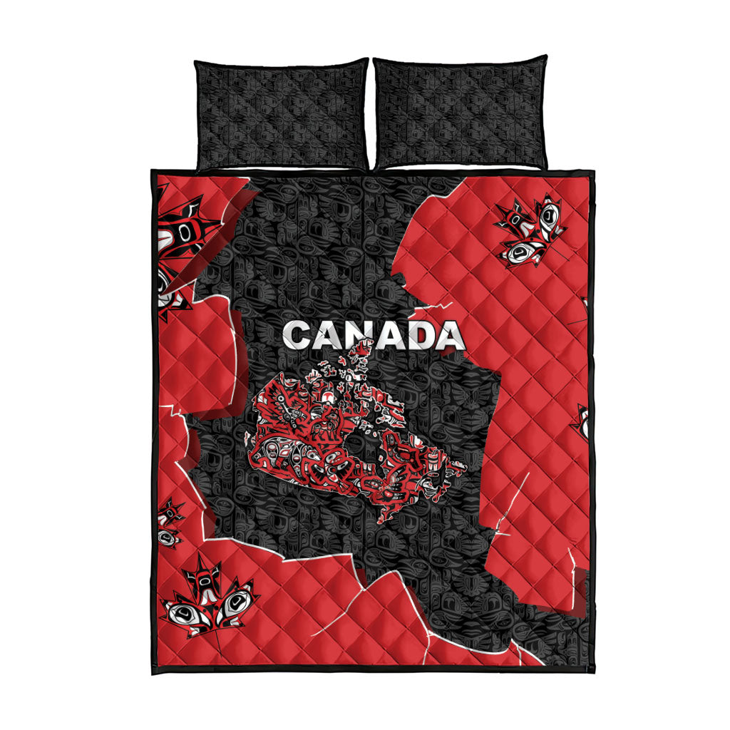 Canada National Indigenous Peoples Day Quilt Bed Set Red Map Haida Totem Patterns