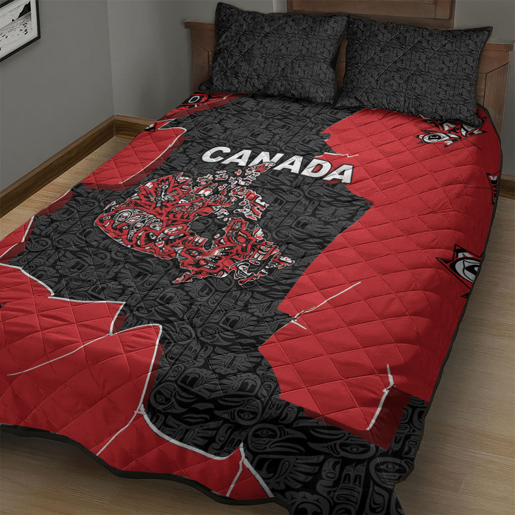 Canada National Indigenous Peoples Day Quilt Bed Set Red Map Haida Totem Patterns