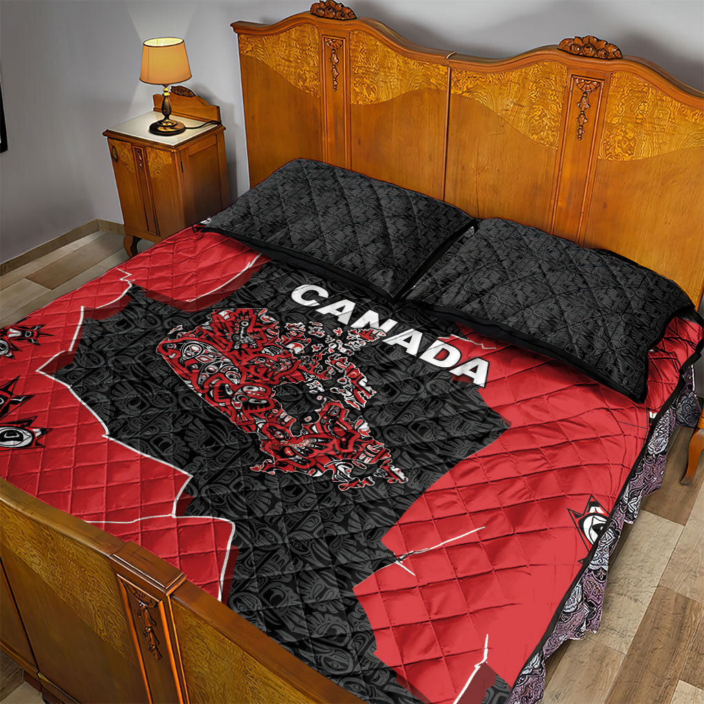 Canada National Indigenous Peoples Day Quilt Bed Set Red Map Haida Totem Patterns