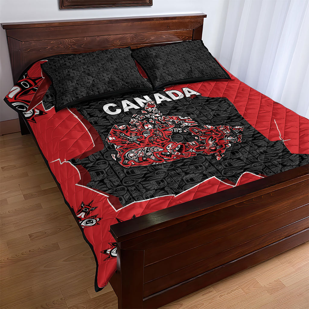 Canada National Indigenous Peoples Day Quilt Bed Set Red Map Haida Totem Patterns