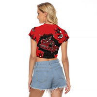 Canada National Indigenous Peoples Day Raglan Cropped T Shirt Red Map Haida Totem Patterns