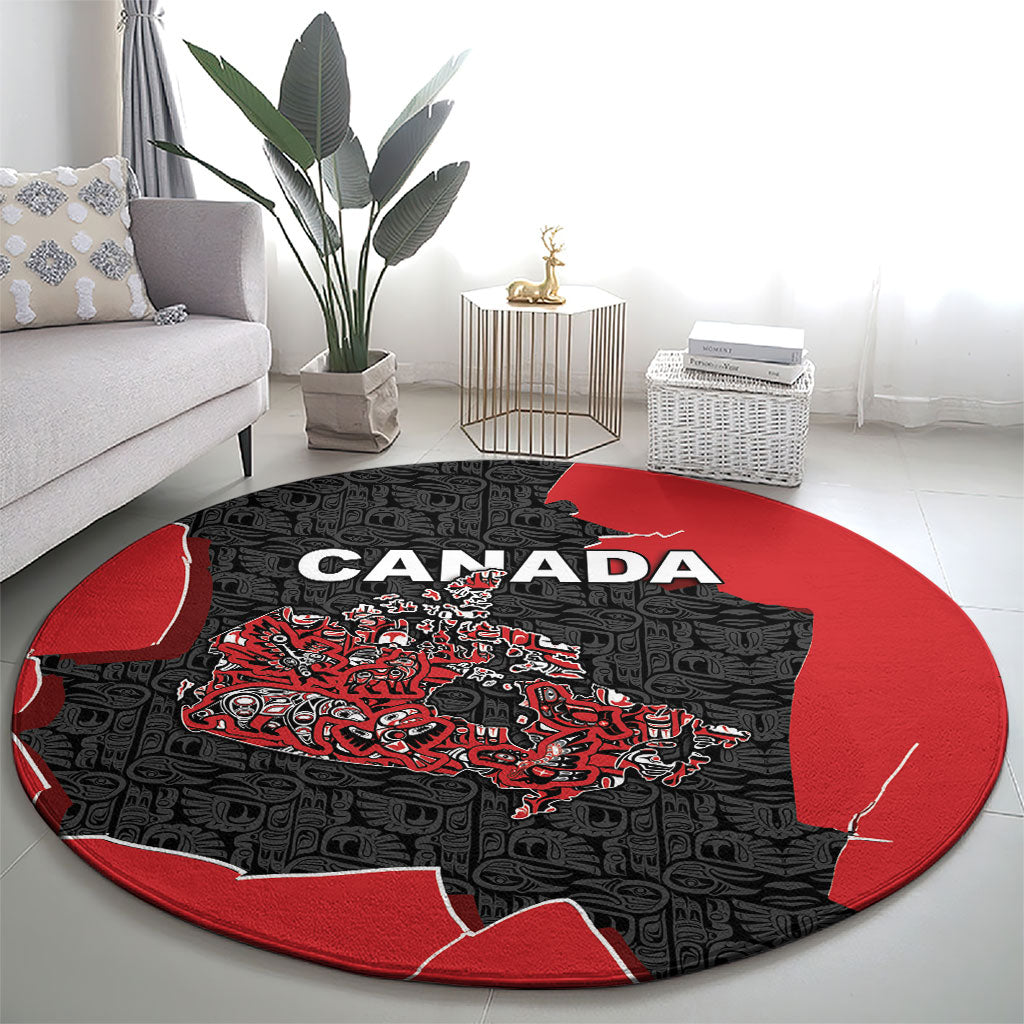 Canada National Indigenous Peoples Day Round Carpet Red Map Haida Totem Patterns