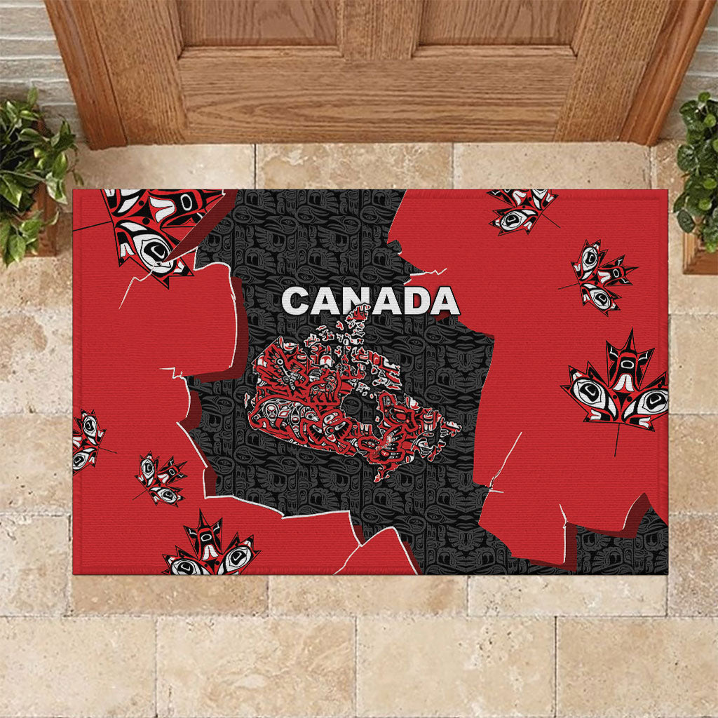 Canada National Indigenous Peoples Day Rubber Doormat Red Map Haida Totem Patterns