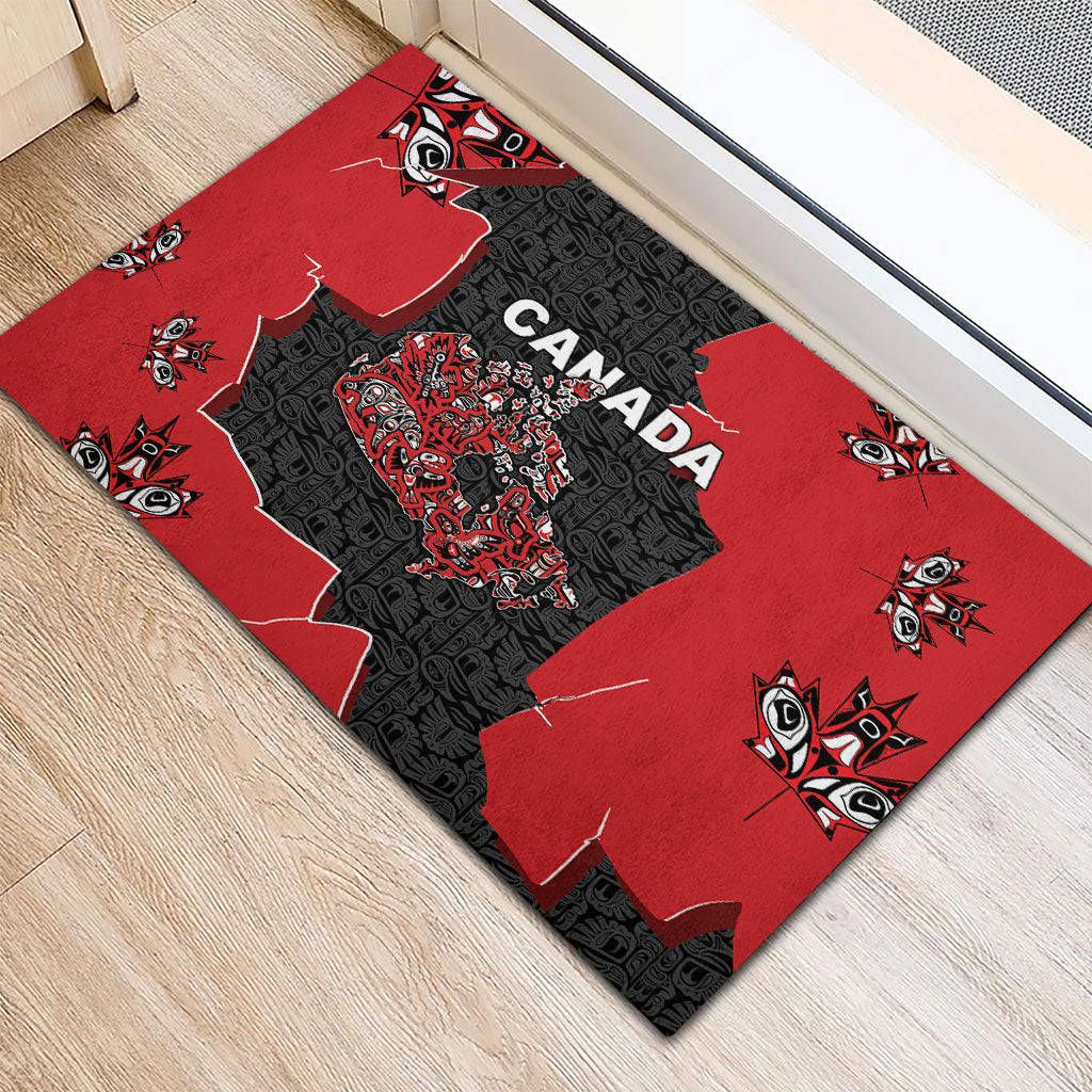 Canada National Indigenous Peoples Day Rubber Doormat Red Map Haida Totem Patterns
