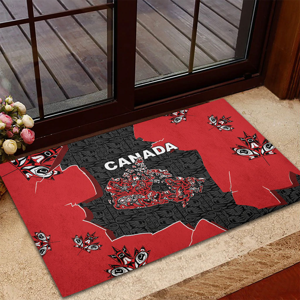 Canada National Indigenous Peoples Day Rubber Doormat Red Map Haida Totem Patterns
