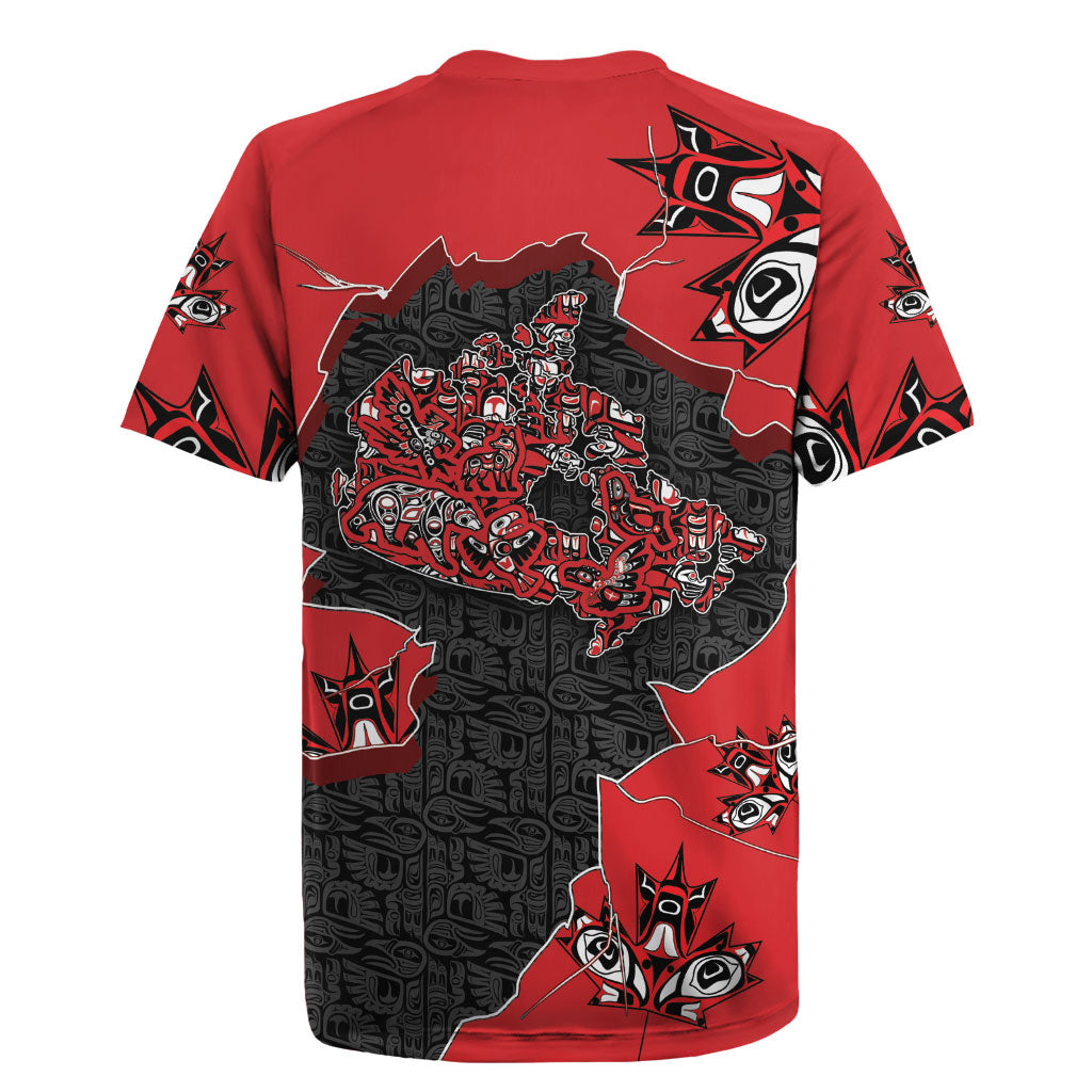 Canada National Indigenous Peoples Day Rugby Jersey Red Map Haida Totem Patterns