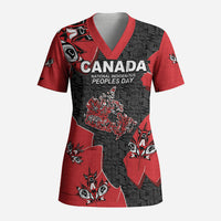 Canada National Indigenous Peoples Day Scrub Top Red Map Haida Totem Patterns