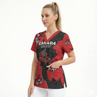 Canada National Indigenous Peoples Day Scrub Top Red Map Haida Totem Patterns