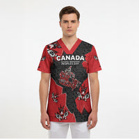 Canada National Indigenous Peoples Day Scrub Top Red Map Haida Totem Patterns
