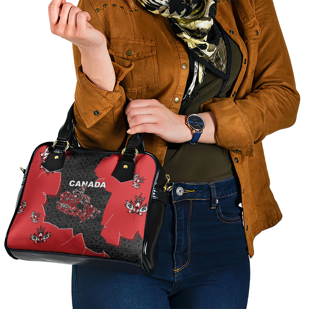 Canada National Indigenous Peoples Day Shoulder Handbag Red Map Haida Totem Patterns